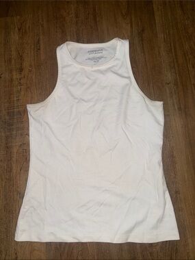 Adrienne Vittadini Cream Ribbed High-Neck Tank